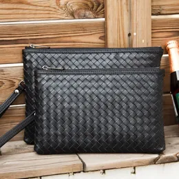 Pochette da uomo in pelle di marca Borsa in pelle intrecciata di lusso Design alla moda Borsa a busta semplice Valigetta di grande capacità248s