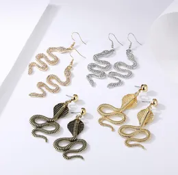 Schlangenförmige Mikro-Intarsien-Ohrringe, übertriebene Persönlichkeit, Metall-Punk-Stil, kreative Schlangen-Tier-Ohrringe3793007