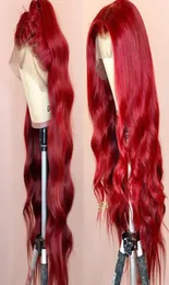 Wavy Colored Lace Front Human Hair Wigs PrePlucked Full Frontal Red Burgundy Remy Brazilian Wig For Black Women Can Make 360 Bun1250349