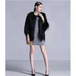 2016 Women's Mid Length Fashion Haining Fur Long Hair Coat 633041