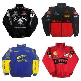 F1 Team Workwear Yeni Tam İşlemeli Yarış Pamuk Yastıklı Ceket Araba Logosu Tam Nakış Ceketleri Kolej Tarzı Retro Motosiklet Ceketleri EF