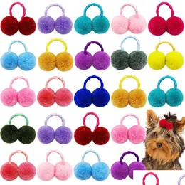 猫の衣装10pcs Dog SolidDoublePヘアボールスモールドッグの弾力性バンド女の子の弓ペットグルーミングアクセサリー230825ドロップDHD54