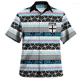 Camisas casuais masculinas Polinésia Turn-Down Collar Camisa com bolso Samoan Tribal Étnica Tops Havaiano Ropa Hombre