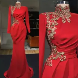 2024 Dubai Muslim Luxury Mermaid aftonklänningar Långa spetsarapplikationer Fullärmar Pärlor Crystal Floor Längd Prom Dress Formal Party Gowns