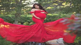 Moderskapspografi Props graviditet Tyg Bomullschiffon Maternity Off Shoulder Half Circle Gown Shooting Po Gravid Dress Q5560423