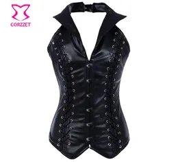 Wholehalter Sexig svart läderkorsett bustier steampunk gothique stålbenade korsetter plus storlek espartilhos e corpetes emagrec6622910