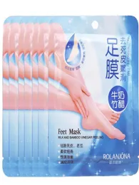 Rolanjona Feet treatment Mask Milk Bamboo Vinegar Baby Foot Peeling Exfoliating Mask Remove Dead Skin Cuticles Heel Pedicure Socks1018773