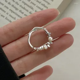 Cluster Rings Korean Fashion Irregular Pearl For Women Girls Asymmetrical Beads Elastic Cord Ring Luxury Finger Jewelry Gift Party