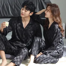 Couple Pajama Sets For Mens pyjama Loungewear Nightwear Long Sleeve Sleep Trousers Silk Satin Pajamas Sleepwear Lover Pijamas 240307