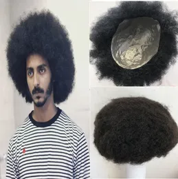 Erkekler için Afro Toupee Kıvırcık Full Pu Mens Toupee 8x10 Siyah İnsan Saç Afro Kıvırcık Erkekler Peruk Değiştirme Sistemleri İnce Cilt Saç Penisi9277435