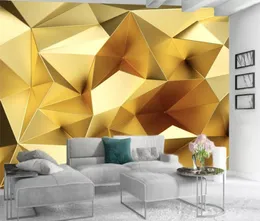 Anpassad gyllene geometrisk 3D -tapet europeisk lyxig polygon väggpapper vardagsrum tv -bakgrund hemförbättring väggmålning wallpape8134605