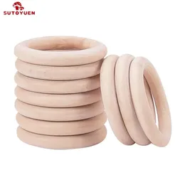 Sutoyuen Baby Teether 100pcs Wooden Round Wood Ring 40-70mm DIY Bracelet Crafts Gift Wood Teether Natural Teething Accessory 240307