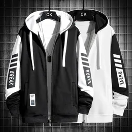 남자 스 플라이 싱 지퍼 코트 캐주얼 패션 후드 재킷 대형 남성 디자이너 옷 고품질 올무 상단 5xL 블랙 240227