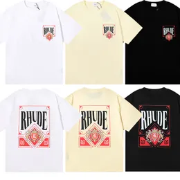 2024 Rhude Tasarım Yaz Topları Tshirts Tasarımcı Erkekler Kadın Şortlu Kollu Tişörtler Büyük boyutlu Üstleri Beyaz Polos Gömlekleri S-XL