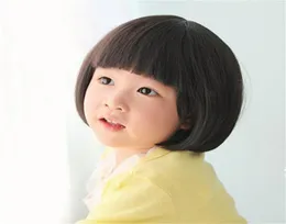 Woodfestival Child Wig Short Black Srtaight Syntetiska barn peruker Sdark Brown Hair For Little Girls Kids4984891