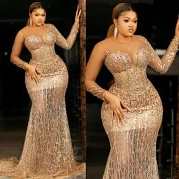 2024 Plus Size Aso Ebi Плантики для выпускных веществ для чернокожих женщин Русалка с длинными рукавами вечерние платья Элегантные для особых случаев платья по случаю вечеринки по случаю дня рождения AM491