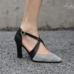 サンダルPxelena Rome Cross Tied Women High Heel Shoes 2024 Summer Trendy Plaid Party Dress Wedding Ladies Sandal Sex