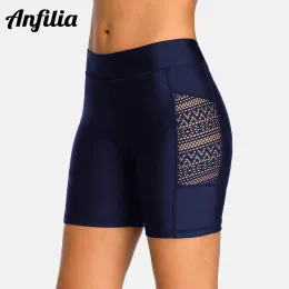 Capris anfilia kvinnors nät badshorts ihåliga ut höga midja simma capri byxor tankini botten