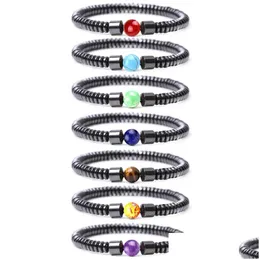 Frisado cilindro preto hematita yoga cura pulseiras casal elástico pulseira de pedra natural para homens mulheres jóias entrega gota dhjxt