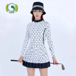 Polos GLIFE Golf Women's Clothing Set Fall/Winter Long Sleeve Printed Tshirt Short Culottes Ladies Tennis Golf Apparel Suit