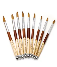 Boa qualidade Kolinsky Acrílico Nail Art Brush UV Gel Polonês Escultura Líquido Pó Cabelo Desenho Caneta Madeira Handle1494670
