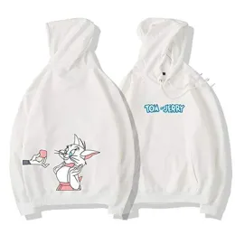 T-shirt Kawaii Cat Tom e Mouse Jerry Felpa con cappuccio Abbigliamento Uomo Donna Harajuku Cartoon Stampa grafica Top Coppia allentata Pullover streetwear