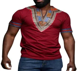 2019 Summer African Dashiki Shirt Male Short Sleeve Round Neck Hip Hop Blouse Red Black Slim TShirt Top For Men Plus Size MXXL7361239