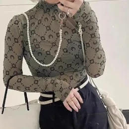 Kadın Tişörtleri Gotoola High Version Spot Küçük Örgü Top Overclothes Ay Uzun Kollu Alt Gömlek Dantel Seksi Kız Stil