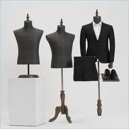 Mannequin 2Style Male Body Half Length Model Suit Trousers Rack Display Clothing Store Wood Dase Adjustable Height One Pie Drop De202T