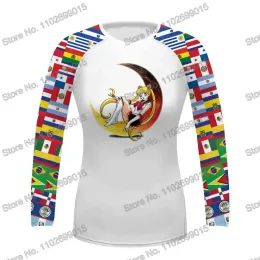 Polos Sailor Moon Surfen Tauchen T-Shirt Enge Langarm Rash Guard Bademode Damen UV-Schutz Surfkleidung Strand Floatsuit Herren