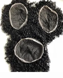 Erkekler Saç Sistemi Peruk Erkek Saç parçaları Vücut Curl Full Dantel Toupee Jet Siyah 1 Avrupa Bakire İnsan Saç Yerine Siyah Men9041841