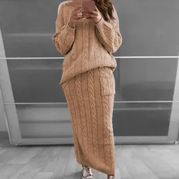 İki Parçalı Set Kadınlar El Kıyafet Uzun Kollu Mahsul Topsspence Etek 2 Pc Set Sweater Örme Kış Takımı 12 Renk 240308