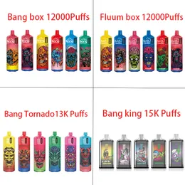 Puff 12K 13K 15K 12000 13000 15000 9000 Puffs Bang King Digital Box Tornado Fluum Box Einweg-Vape-Stiftkartuschen Pod 650 mAh wiederaufladbares Batterieset