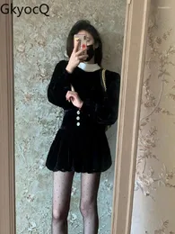Work Dresses GkyocQ 2024 Autumn Two Piece Sets Small Fragrant Black Velvet Women Suit Long Sleeve Spliced Round Collar High Waist Slim Skirt