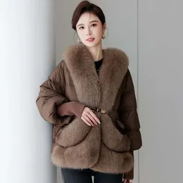 2023 Zima nowe haining Fox Furt Combination White Goose Down Coat Krótkie luźne dopasowanie 997654
