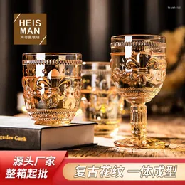 Tumblers Withered Nordic Retro Relief Glass Cup Round Lily Flower Water Household Gold Border Juice Iris High Foot Wine
