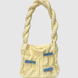 Small designer bag Woven Fried Dough Twists Handheld Underarm Bag Womens Plaid Spring Summer New Bowknot Large Capacity Shoulder Bag 240131