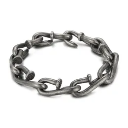 Prego link corrente pulseiras punk masculino retro aço inoxidável hip hop rock bangle jóias277f