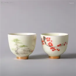 Tazze da tè 2 pezzi/60 ml tazza da tè in ceramica fatta a mano accessori da tè cinesi tazza principale per la casa set portatile in porcellana bianca