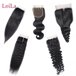 Cabelo humano virgem brasileiro 4x4 fechamento de renda peruano malaio indiano mongol onda do corpo em linha reta solta profunda kinky reta clos7079178