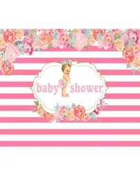 Pink and White Striped Baby Shower Backdrop Printed Flowers Newborn Pography Props Little Princess Royal Birthday Background8648053