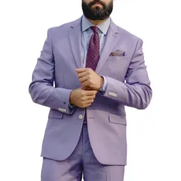 Костюмы Spring Lavender Blazer Men Suits Slim Fit 2 кусочки брюки для куртки Set Casual Flat Flat Plat Plat Clate.