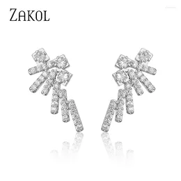 أقراط مسمار Zakol Fashion Zirconia cubic for Women Wedding Wedding Gridal Jewelry Aretes de Mujer Modernos 2024