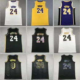 2024 Herr Bryant Basketball Jersey Authentic Stitched Bryant #24 #8 Jerseys Yellow Whit Purple Mamba Youth Women Men S-XXL baskettröja med logotyp och taggar