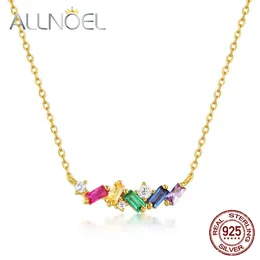 ALLNOEL 925 Sterling Splitter Halskette Für Frauen Regenbogen Zirkon Korund Grün Nano Reales Gold Überzogene Set Up Schmuck Geschenk 240305