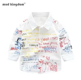 Mudkingdom Boys Shirts Colorful Fashion Letter Print Long Sleeve Lapel Tops Kids Clothing Spring Graffiti Shirt 2108023266511