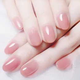 False Nails 24pcs Clear Pink Color Jelly Short Round Head Full Cover Arylic Nail Art 가짜 팁