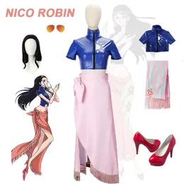 Nico Robin Cosplay Costume Anime Clothes School Girl Cos Halloween Sexig klänning för kvinnor Full Set Shoes Glasses 240223