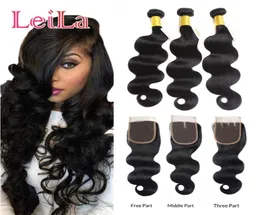 Malaysian Body wave Hair Bundles with Lace closure 4pieces Unprocessed Human Hair Remy Hair Weaves 3 Bundels Get One Closure9194851