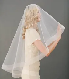 2017 Tani S Bride Veil 15 m Biały pojedynczy tiulowy krawędź Bridals Akcesoria 7880334